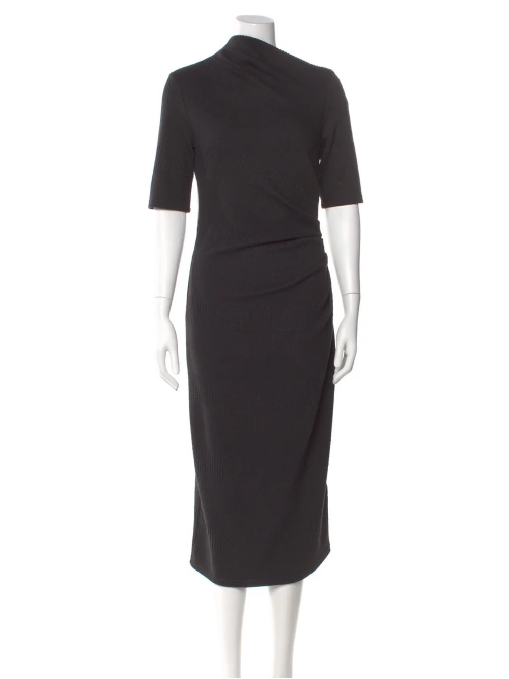Acler Parkfield Black Textured Ribbed Knit Ruched Sheath Dress Size 4 Midi Dress